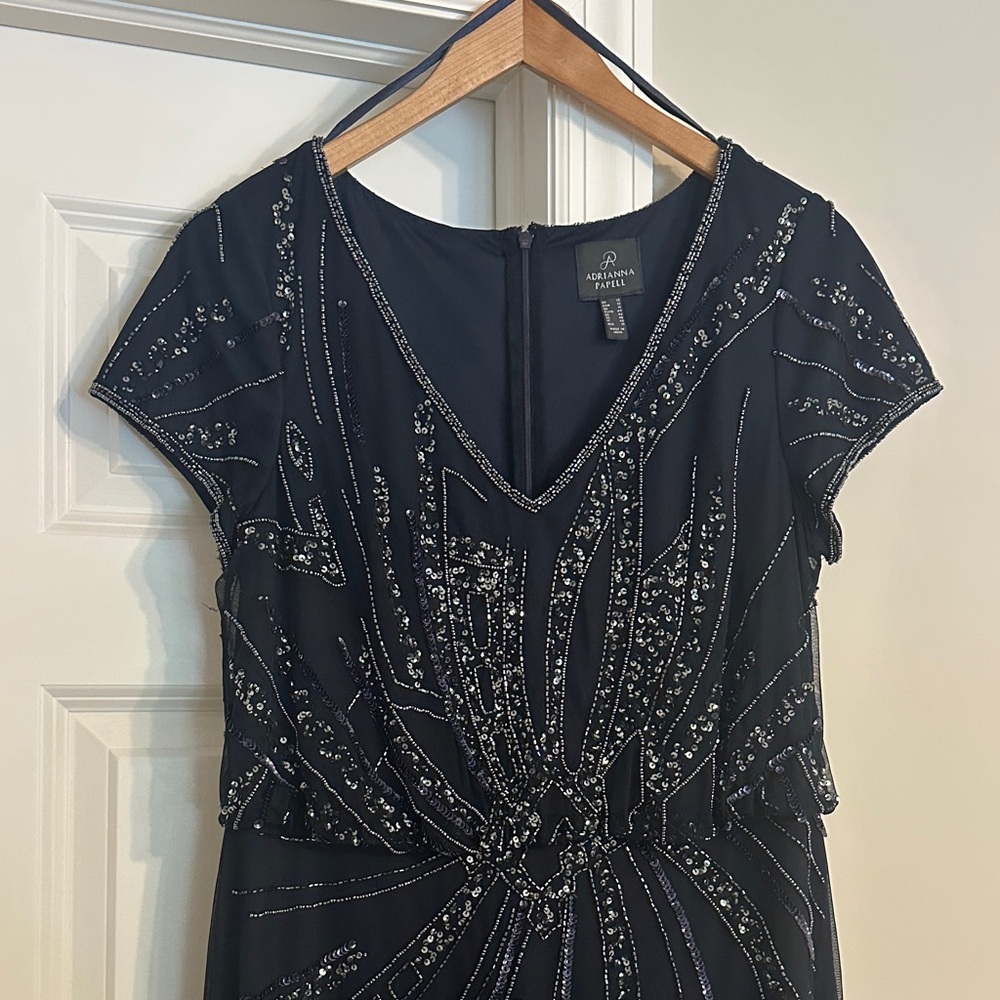 Adrianna Papell Midnight Blue Beaded Dress